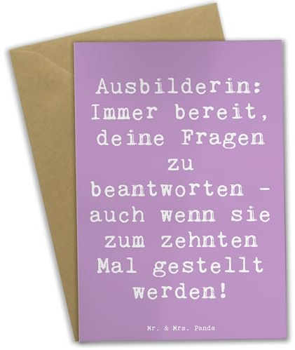 Mr. & Mrs. Panda Klappkarte Spruch Ausbilderin Geduld - Geschenk, Berufe, hochzeitskarten, Glückwunschkarte, Dienstleistung, Motivation, Berufsalltag, Berufsleben, einladungskarten, dankeskarten