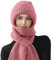 CheChury Knitted Hat with Integrated Scarf - Women's 2 in 1 Winter Fleece Lined Beanie Hooded Cap with Windproof Ear Protection, Pink