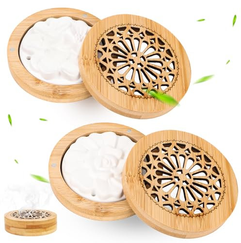 2 Stück Duftsteine für Ätherische Öle,mit 2 Holzdiffuser Blume Form Diffusor,Diffuser Ätherische Öle mit Duftstein,für Aromatherapie in Schlafzimmer, Badezimmer,Auto Büro Yoga