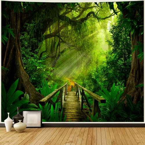 Bishilin Wandteppich Outdoor 240x220 Grün, Natur Wald Psychedelisches für Wohnzimmer Schlafzimmer Kinderzimmer