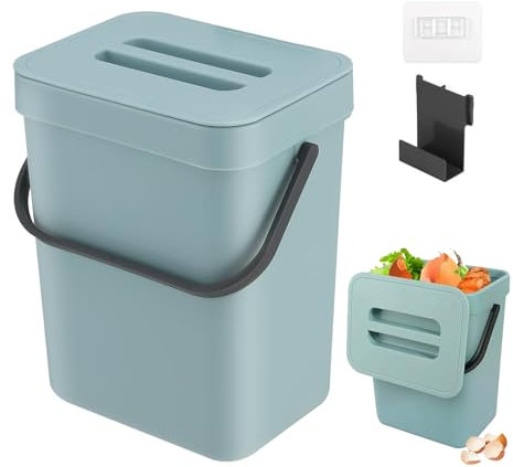 Cnwinu Mülleimer Küche,Kleiner Komposteimer für die Küche,Mülleimer für Arbeitsplatte mit Deckel,Geruchsdicht Aufhängbar Abfalleimer,Windeleimer,Komposter,für den Bad/Küchen/Büro (Blau 3L)