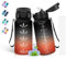 Gourde, 500ml Gourde Enfant, Gourde avec Paille, Anti-Fuite, Facile à Nettoyer, Gourde Graduée avec Slogan de Motivation, Gourde Reutilisable pour l'École, Velo, Voyage, Bureau, Extérieur, Noir-Rouge