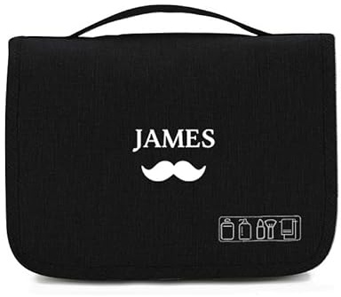 Gaosh Personalisierte Kulturbeutel Herren Damen Große Kulturtasche zum Aufhängen Make Up Bag Kosmetiktasche Waschtasche Geschenk für Männer Papa (Schwarz)