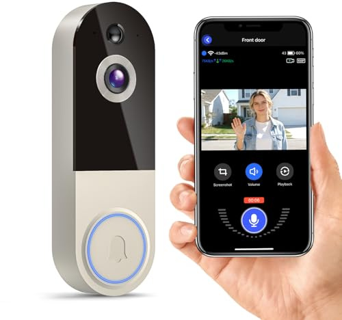 VanaOrbi 1080P Video Doorbell Camera Wireless with Indoor Receiver, Battery Powered, AI Human Motion Detection, 2 Way Talk, Night Vision, Cloud Storage for Visitors, Hallway, Front Door (Linen)