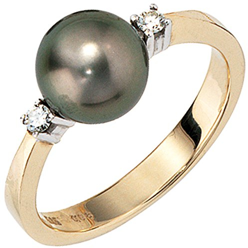 Jobo Damen Ring 585 Gold Gelbgold 2 Diamanten Brillanten 1 Tahiti Perle Perlenring Größe 58