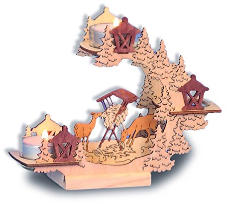 MEL-O-design Kerzenhalter Rentier Holz Glas DEKO Advent Weihnachten rot, grün 15.5 cm