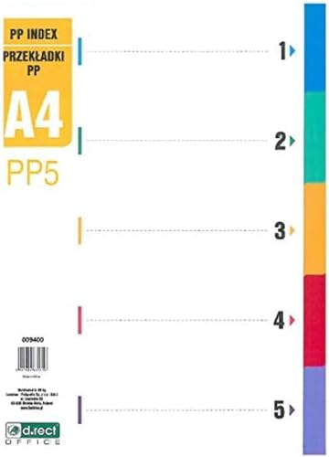 D.RECT Register für A4, PP5, 5 Trennblätter, Ringbuchregister, Taben mit Zahlenaufdruck 1-5, Mehrfarbig, Farb-Trenner aus PP, Polypropylen