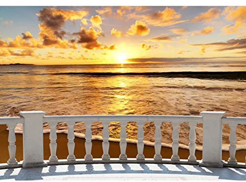 Runa Art Fototapete Terasse Sonnenuntergang Meer Modern Vlies Wohnzimmer Schlafzimmer - Made in Germany - 308 x 220 cm Braun Orange 9028010c