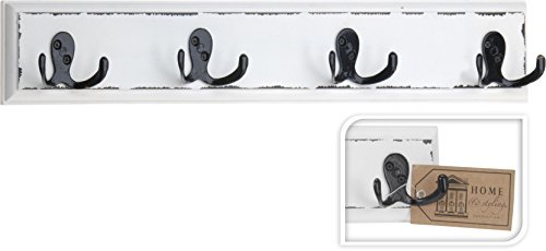 Unbekannt Garderobe Hakenleiste mit 4 Haken weiß Vintage Holz 53 x 8 x 4 cm
