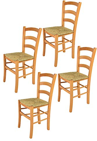 t m c s Tommychairs - Set 4 sillas Venice para Cocina y Comedor, Estructura en Madera de Haya Color Miel y Asiento en Paja