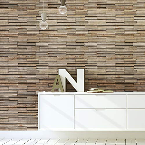 Ambiance Sticker Selbstklebende Wandverkleidung – Material Aufkleber für Badezimmer, Küche und Wohnzimmer, selbstklebend, Holzfliesen-Effekt, 40 x 40 cm