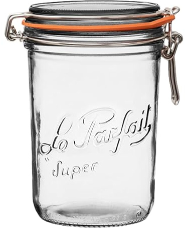 Le Parfait Super Terrine - Bocal de Conservation en Verre Français 1 L avec Corps Droit, Joint en Caoutchouc Hermétique et Couvercle en Verre, 32 oz/Quart (Bocal Unique)