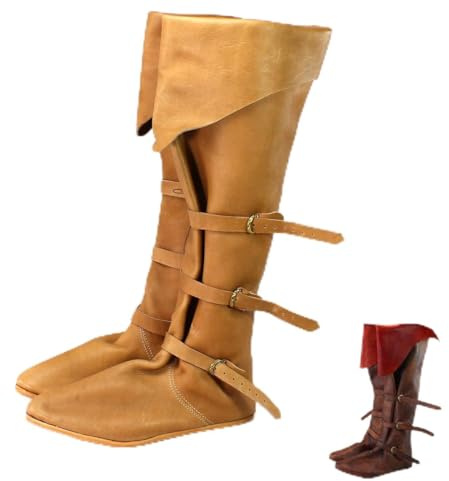Vehi Mercatus Mittelalter Schuhe für Damen und Herren Spätmittelalter Stulpenstiefel Naturbraun