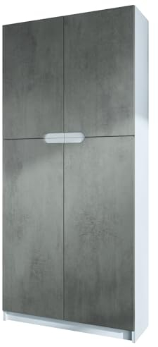 Vladon Büroschrank Logan V1, Made in Germany, Aktenschrank mit 5 Fächern und 4 Türen, Weiß matt/Beton dunkel Optik (82 x 185 x 37 cm)