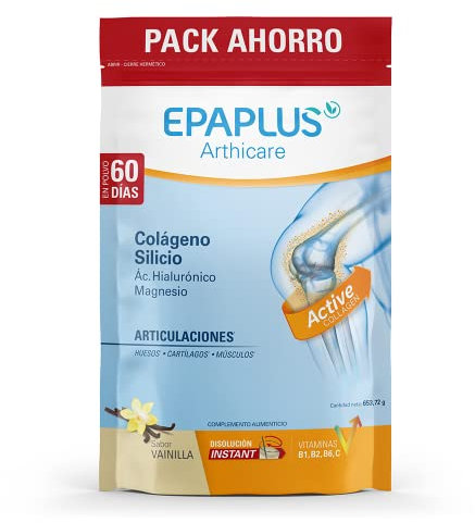 EPAPLUS Arthicare, Colágeno Hidrolizado con Silicio y Ácido Hialurónico, Disolución Instant Sabor Vainilla, Tratamiento 60 Días, 653,72g