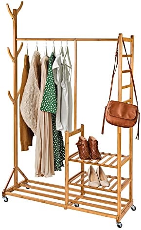 DEMA Holz Garderobenständer Kleiderständer Rollgarderobe Kleiderständer Garderobe auf Rollen