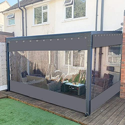 AMDHZ Rideaux Extérieurs PVC Étanche Transparent Coupe-Vent Rideaux de Balcon pour Gazebos, pour Terrasse, Pavillon, Terrasses, Espace Extérieur, 650g/M² (Color : Clear Gray, Size : 1.7x2m/5.6x6.6ft)