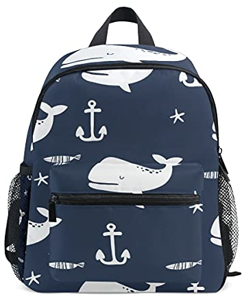 TropicalLife Kinderrucksack für Mädchen Jungen Tier Wal Anker Muster Kleinkinder Schultasche mit Brustgurt & Flaschenhalter Rucksack für Vorschule Kindergarten, leicht, multi, One Size