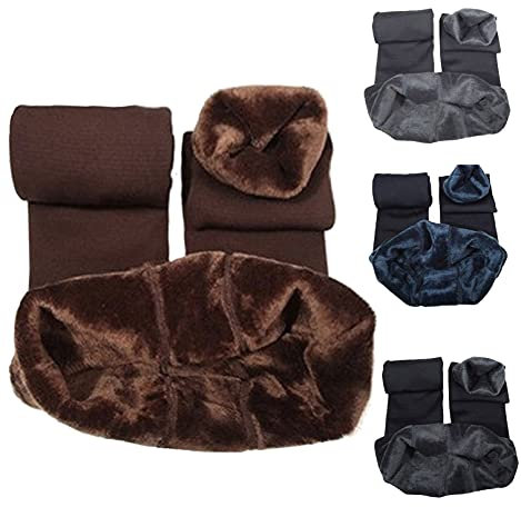 CheChury Collant Termici da Donna con Interno in Pile Leggings Felpati Lunghi Donna Sport Pantaloni Casual Caldi Elasticizzato Collant a Vita Alta Calzamaglia Autunno e Inverno,Marrone,L
