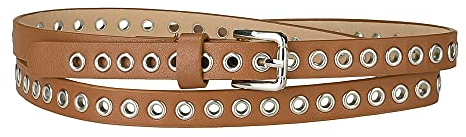 Allegra K Ceinture à œillets en cuir skinny grande taille pour femme, style punk rock, camel, 104.5cm/41.14''