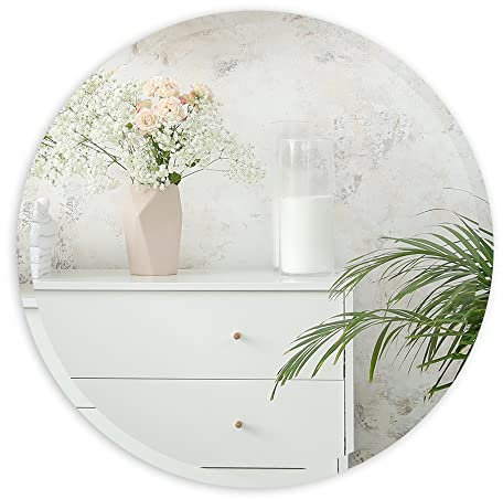 ANYHI Spiegel Rund 41 cm Badezimmerspiegel Abgeschrägter Rahmenloser Wandspiegel