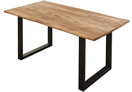 SAM Esstisch 200x100 cm Matheo, Teakholz naturbelassen, massiver Esszimmertisch mit echter Baumkante, Baumkantentisch mit U-Gestell Schwarz, Holztisch mit 26 mm Tischplatte