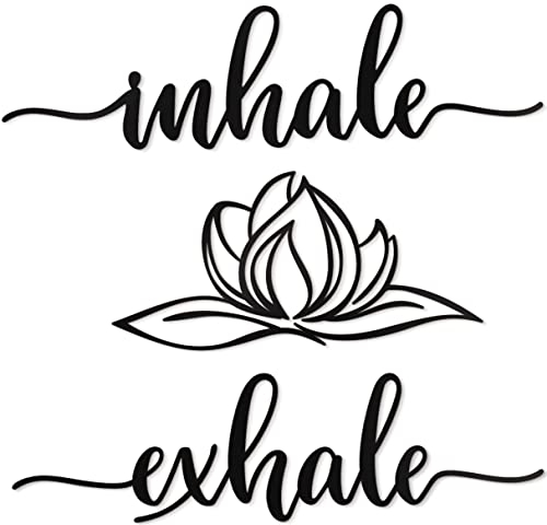 Vivegate Home Inhale Exhale Lotus Blume Metall Wanddekoration – 45,7 x 45,7 cm, schwarz, moderner Abstand, Ausatmen, Lotusblume, Metall-Wandschilder zum Aufhängen von Raumregal-Dekoration