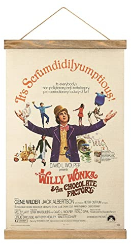 YBEL Willy Wonka And The Chocolate Factory Scroll-Poster, Stoffbild, Kunst, Holzrahmen, Hängedruck, Aufhänger für Raumdekoration, Ölleinwand, Geschenk