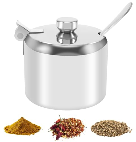 Roundsky Acero inoxidable tapa y cuchara azucarero tarro para, recipiente para