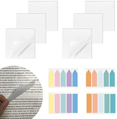 Transparente Haftnotizen, Aiyivve 300 Blätter Haftnotizen Set 75×75 mm und 400Pcs Haftstreifen Selbstklebende Haftmarker Transparent Sticky Notes Beschreibbare Klebezettel für Schule, Büro, Hause