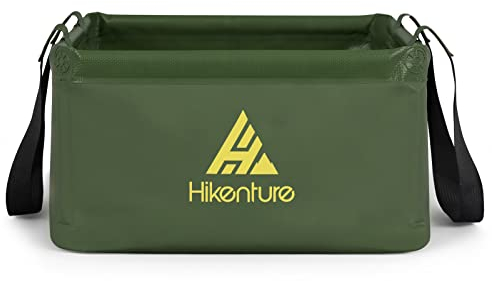 HIKENTURE Outdoor Faltschüssel 15L/20L, Faltbarer Eimer Camping, Falteimer aus Langlebigem Planen Gewebe, Als Waschschüssel, Spülschüssel, Spülwanne, Angel Eimer für Spülen Kühlen (20L, Army green)-C2