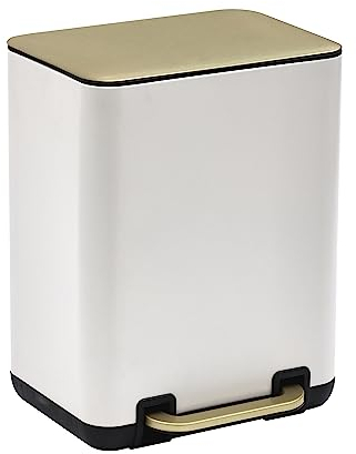 SunnyPoint Poubelle de 6 litres avec seaux intérieurs en plastique ; rectangulaire pour salle de bain, bureau, cuisine et chambre à coucher avec fermeture lente (WHT+or)