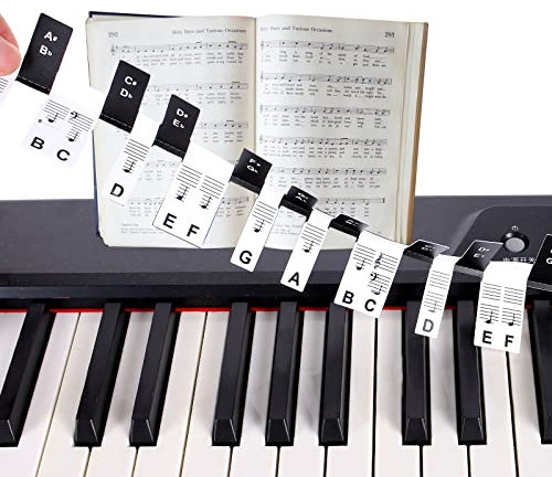 SAVITA Piano Keyboard Stickers, PVC Removable Piano Keyboard Notes Overlay Labels Piano Notes Exercise Stickers 88 Key Full Size for Beginners (Black and White) (D05353)