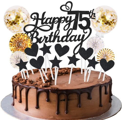 Cake Decoration Birthday Cake Happy Birthday Cake Decoration Black Gold 75th Birthday Women Men Cake Decoration Glitter Cake Topper