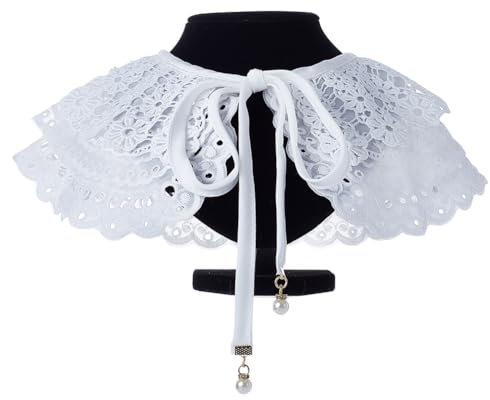 GORGECRAFT 1 Box Abnehmbarer Polyester-Spitzenkragen Halloween Weihnachten Ausgehöhlt Weiße Blumenstickerei Ausschnittbesatz Dekorative Spitze Cape-Ausschnitt Hemd-Revers-Applikation Damen Kleid Bluse