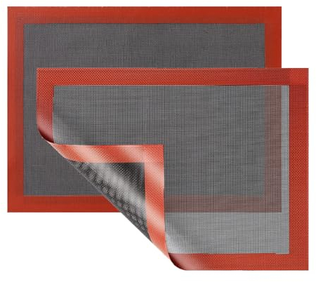 plplaaoo 2 Pcs Perforated Baking Mats, Silicone Fiberglass Mat, 30x40cm, Rectangular, Red, Baking Mat