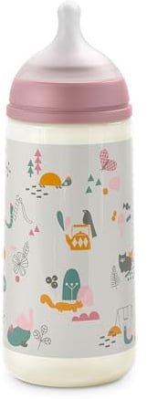 Suavinex Biberón 360 ml Con Tetina Fisiológica SX Pro de Silicona, Válvula Anticólico, Flujo Denso (L) Para Bebés +6 Meses - Walk Rosa
