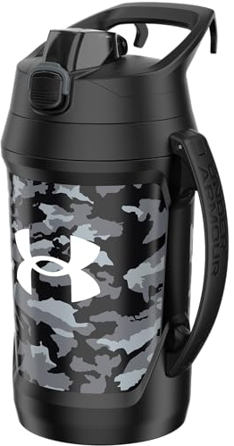 Under Armour Jarra de agua deportiva, botella de agua aislada de 64 onzas con asa, medio galón, gancho para cerca, resistente a fugas, béisbol, fútbol americano y más