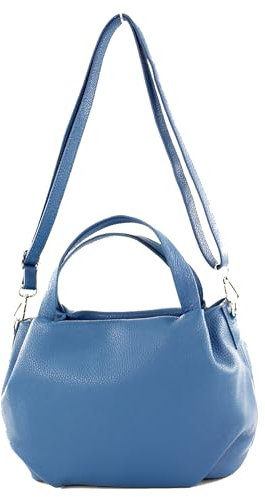 modamoda de T218 Damen Leder Henkeltasche Tragetasche Schultertasche handmade in Italy, Farbe:Signalblau/Metall Gold