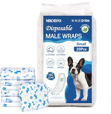 MICOOYO Wegwerf-Hundewindeln Rüde - Windeln für Hunde Haustier Hundewelpe, Super Saugfähige Hundewraps mit Nässeindikator(S-20)