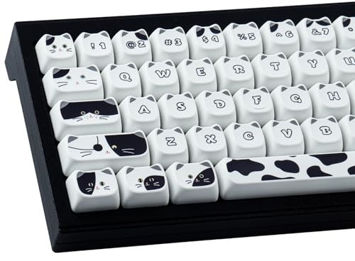 PBT Keycaps 135 Keys Black and White Cat Cute Cat Shape keycaps Set Dye-Sublimation Mao Profile Custom Keycaps for Cherry Gateron MX Swithes Mechanical Keyboards
