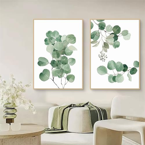 Ueiwffzo 2er Poster Set Grün Blätter Bilder Wandbilder Leinwand Bilder, Wandposter Wohnzimmer Deko Schlafzimmer Natur Poster Kunstdrucke Ohne Rahmen (21x30cm)