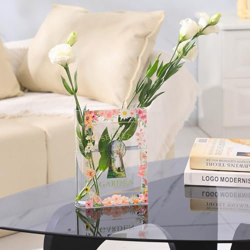 PORPAN Buchvase, Acryl, für Blumen, klare, moderne, dekorative Vase für Zuhause, Schlafzimmer, Wohnzimmer, Esstisch, Büro (SG)