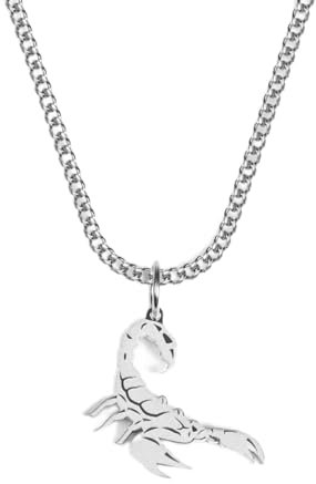 Skorpion Kette mit Anhänger für Herren und Damen - Streetwear Cuban Halskette mit Sternzeichen Skorpion Anhänger aus Edelstahl und 18K Gold - Wasserfeste Kette - 50-55cm Länge verstellbar (Silber)