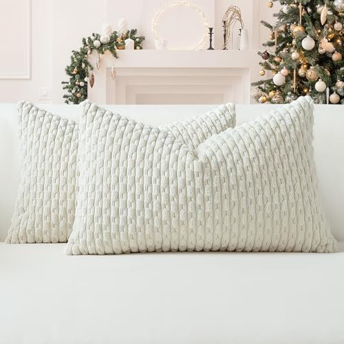 Sungeek 2er Set Kordsamt Kissenbezüge, Dekorativ Zierkissenbezüge Weich Kissenbezug Dekokissen Sofakissen Boho Deko Bezug Kissenhülle für Sofa Schlafzimmer Wohnzimmer (Creme Weiß, 30x50 cm)