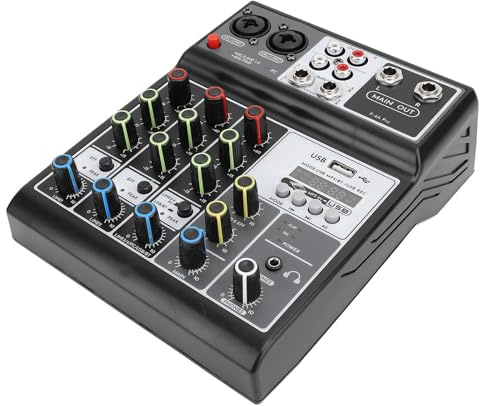 Console de la Carte Son, Mini 4 Canaux de la Carte Mixage Sonore Polyvalent Facile à Utiliser 100 à 240V pour les Performances (Prise UE)
