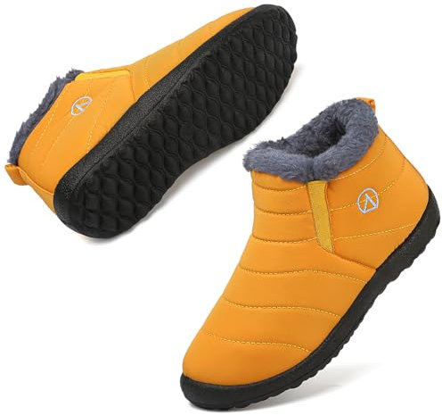 Rokiemen Stivali da Neve Ragazzi Ragazze Invernali Bambini Fodera Calda Foderato in Pelliccia Stivali Piatto Impermeabili Stivaletti All'aperto Antiscivolo 1-Marrone 33 EU