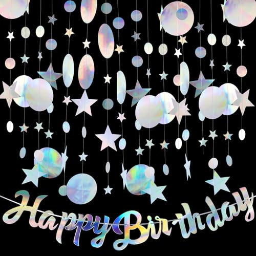 JIANGZHIB 52 Ft Bunt Glitzer Papier Girlande Dekorationen, Girlande Geburtstag Deko, Papiergirlande mit 4 Stücke Sternen, Tupfen Garland und 1 Geburtstagsfahnen für Geburtstag Hochzeit Party Deko