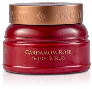 SPA CEYLON Cardamom Rose Body Scrub, 200 g ayurvedisches Körperpeeling mit Kardamom, Rose und Reiskleie, exfolierend und pflegend, für glatte und strahlende Haut