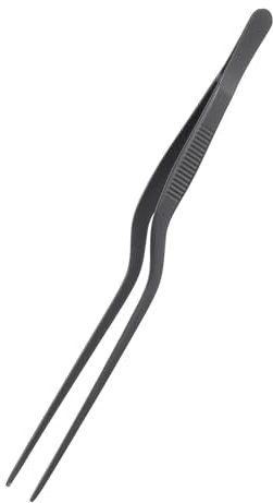 sourcing map Kitchen Tweezers Stainless Steel, 8 Inch Food Tongs Fine Cooking Tweezers Set Extra-Long Tweezer Tongs for Cooking Grill Baking BBQ, Black Clip